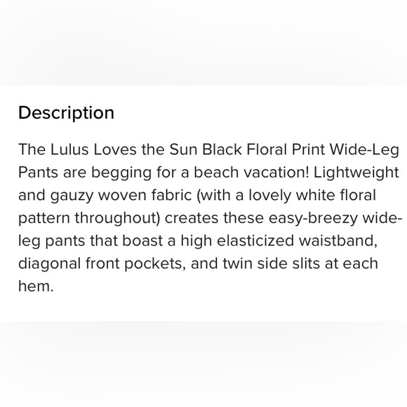 Excellent Condition, Lulus "Loves the Sun Black Floral Print Wide Leg Pant, Sz S - Picture 12 of 13